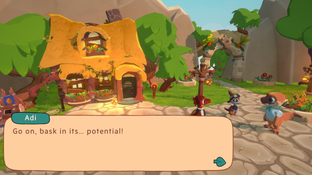 A screenshot of Amber Isle, of one of the NPCs presenting the shop to the player