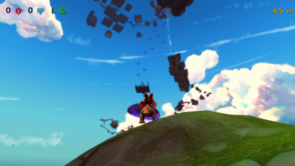 A screenshot of Dragon Hop, the player on a hill looking up at platforms in the sky