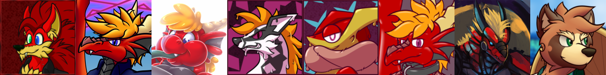 An image featuring multiple anthro animal faces that represent DarkOverord's fursonas