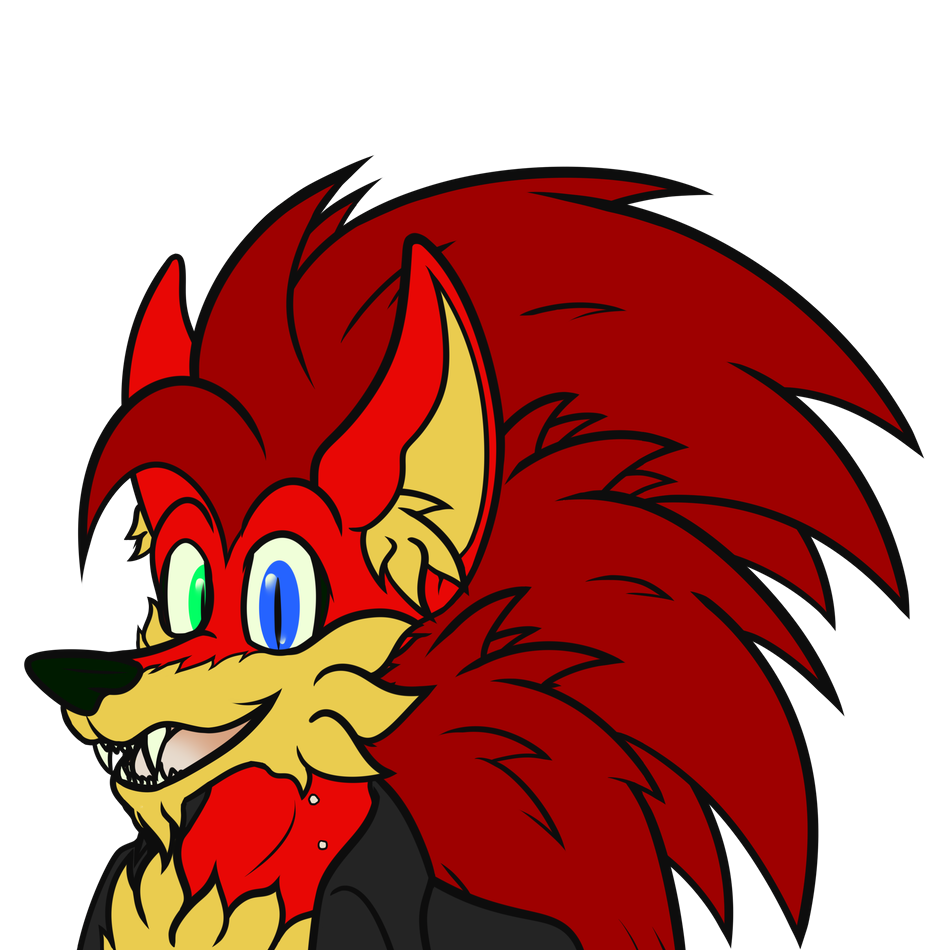 A red vampire hedgehog looking at the viewer with a smile