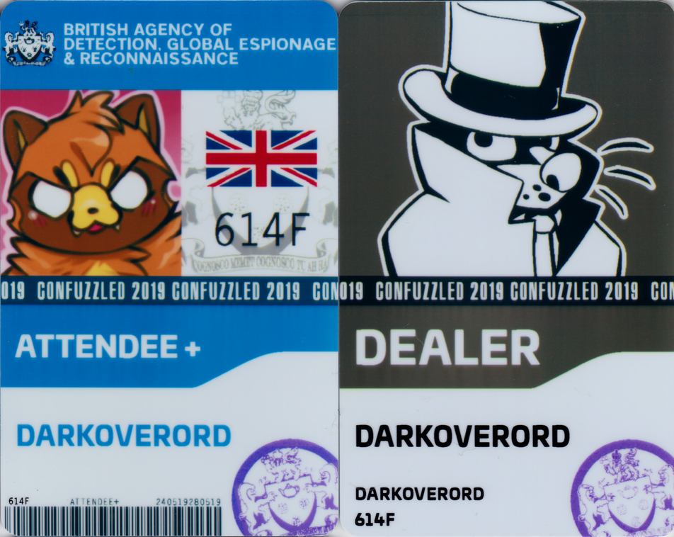 DarkOverord's Attendee and Dealer conbadges for 2019