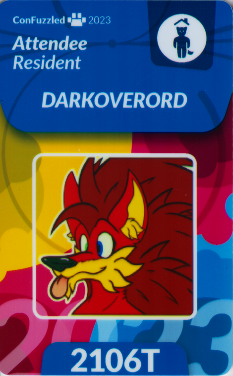 DarkOverord's attendee badge for Confuzzled 2023