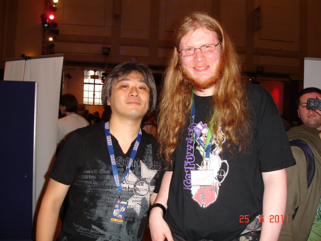 A photo of DarkOveord, right, and Jun Senoue, left