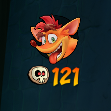 A screenshot of part of Crash 4's UI showing the player has died 121 times