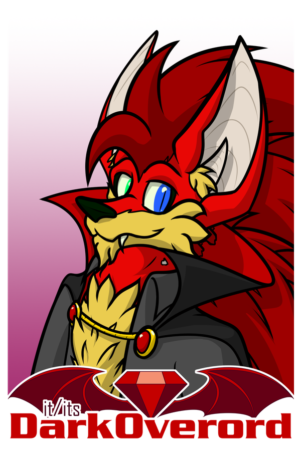 DarkOverord's badge for cons etc featuring its vampire hedgehog.