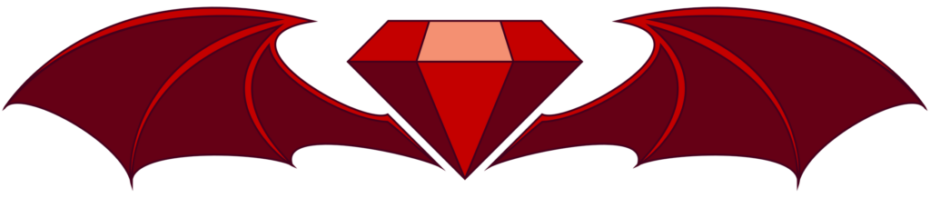 DarkOverord's Emblem. A red diamond cut gem flanked by two outstretched red dragon wings