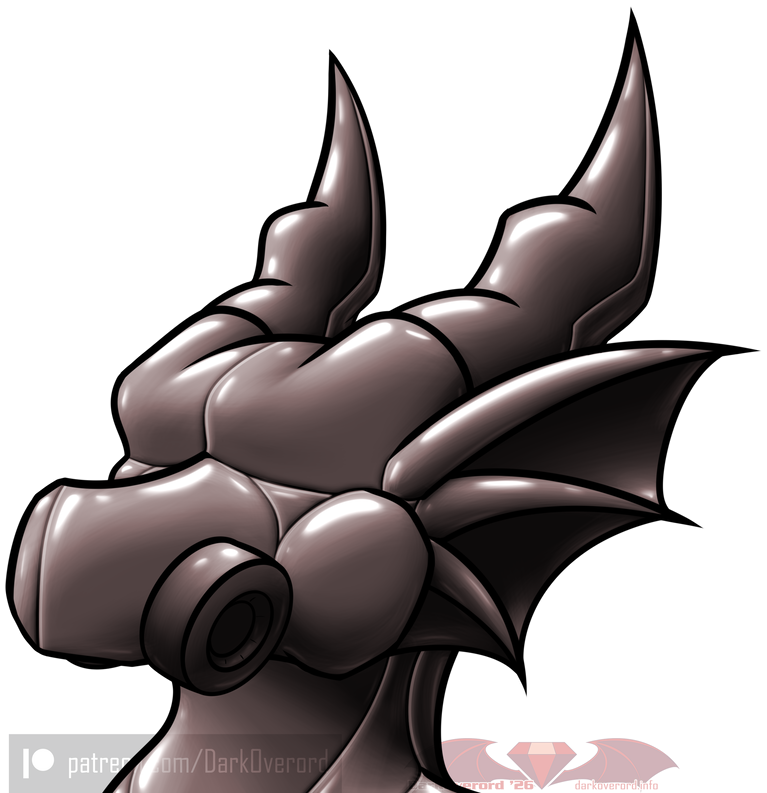 Coloured icon art of a black dragon coated in rubber with no distinctive features other than a visible filter port on the side of its snout. It vaguely looks like DarkOverord Occassus.